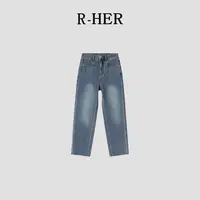 R-HER【法棍牛仔】秋季法棍高腰直筒牛仔百搭显瘦四面弹烟管休闲裤