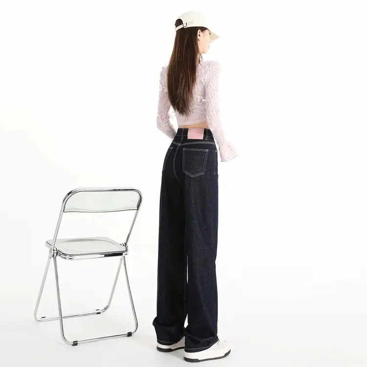 秋季新款修身遮肉窄版阔腿牛仔裤女小个子显高腰显瘦百搭直筒裤子