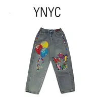 YNYC【依诺原创定制款不退不换】新款重工手工钉珠老爹裤 DZ250990