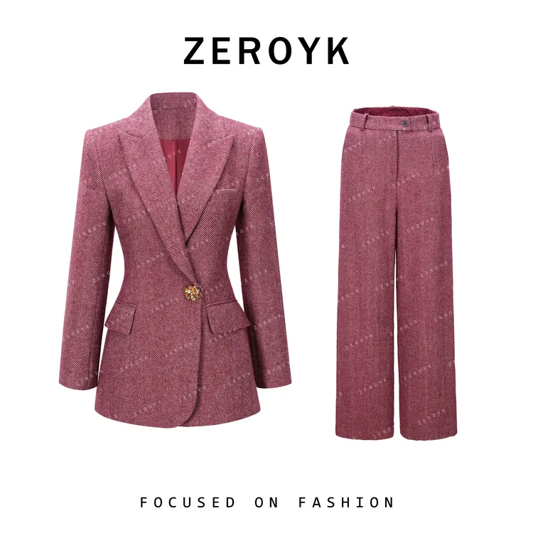 ZEROYK 翎蔻英伦风商务职业装高级感精纺羊毛显瘦西服长裤两件套