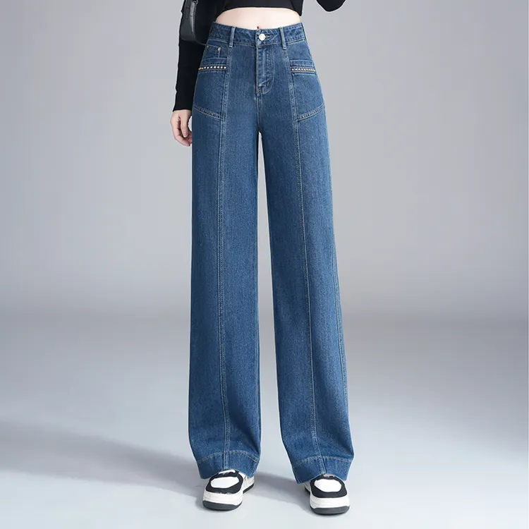 哥弟阿玛施正品2025春季直筒裤春季高腰牛仔裤阔腿裤休闲裤子时尚