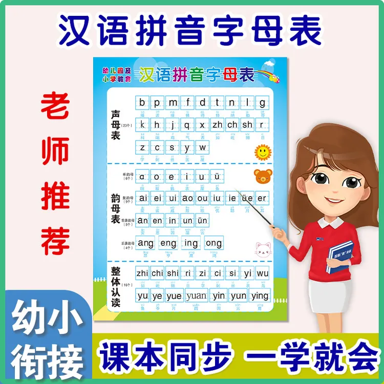 汉语拼音26个字母表墙贴小学一年级拼读训练声母韵母挂图学习神器