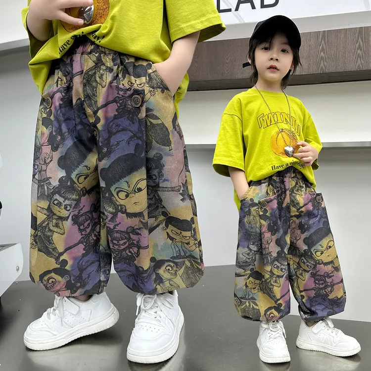 灯笼裤宝宝夏季薄款七分裤南瓜裤哪吒儿童服装男童女童魔童脚卫裤