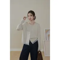 大婉酱微胖定制【山野栀子】减龄拼接蕾丝毛织开衫设计感上衣 1132D
