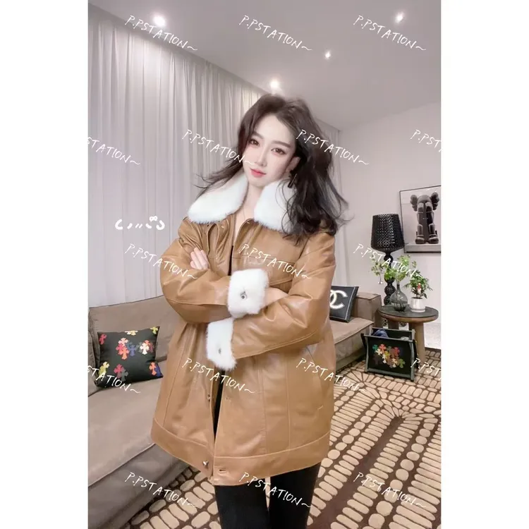 PP 2025 | 星冉 琥珀流光风鹅绒配水貂轻奢焦糖色羽绒服25925