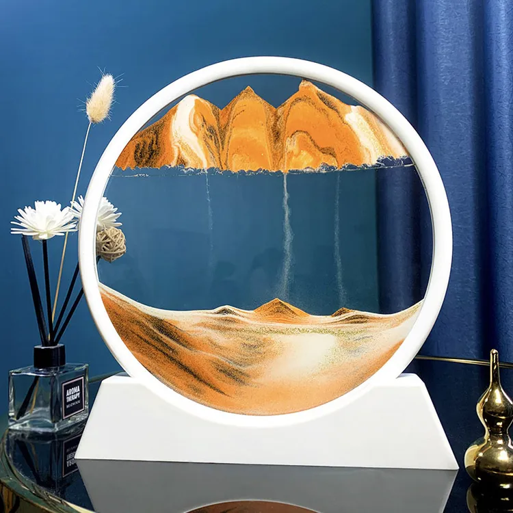 创意3D流沙画摆件玻璃沙漏桌面艺术装饰品圆盘高级科技感生日礼物