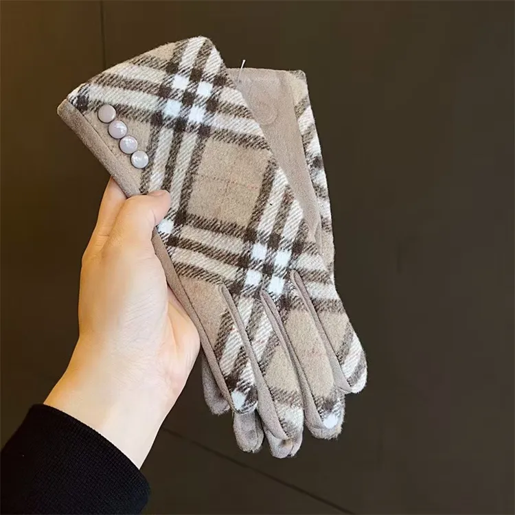 【海外订单】卡其大格子手套秋冬开车可触屏分指手套