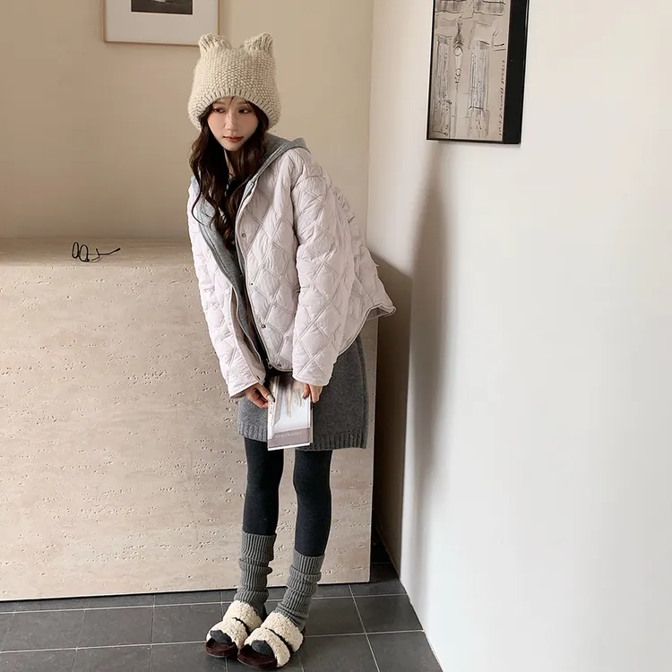 爆火韩版菱格夹棉棉服可拆卸保暖小香风常规拼接常规款时尚圆领