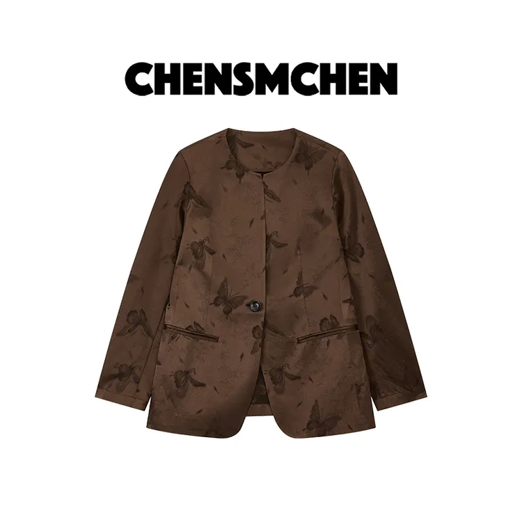 CHENSMCHEN 绵羊毛复古圆领西装外套女气质宽松显瘦上衣CSX6098MX