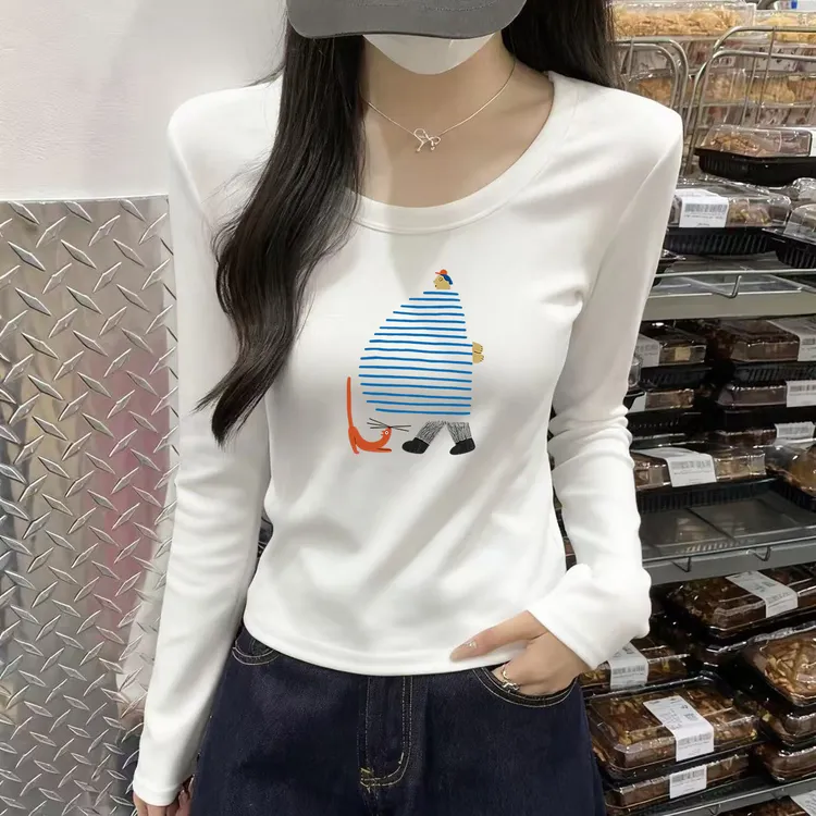 新款白色内搭打底衫秋冬百搭修身上衣棉质正肩长袖t恤女早秋