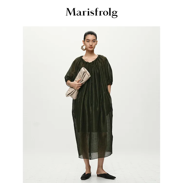 【商场同款新品】Marisfrolg玛丝菲尔皱感亚麻连衣裙A1DE22226