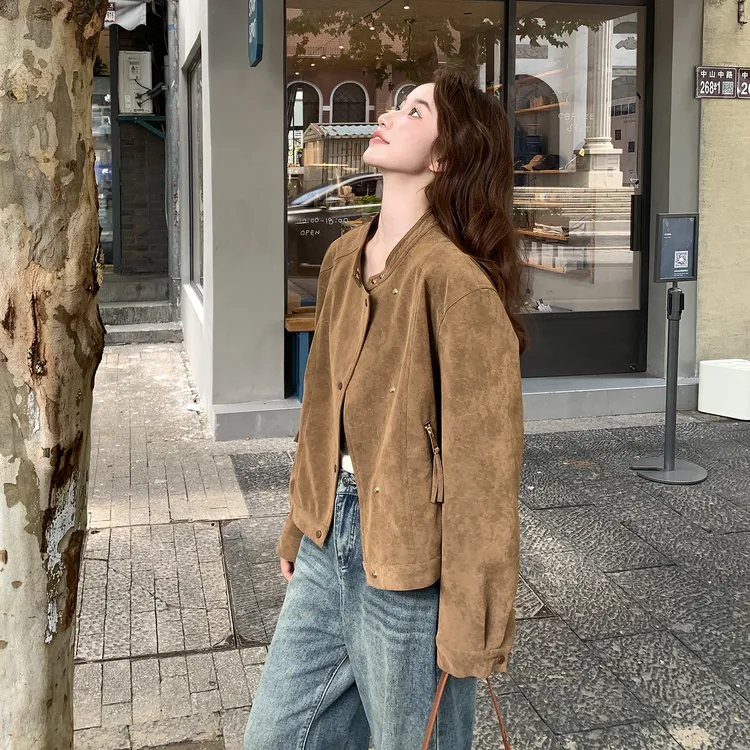 美拉德设计感痞帅炸街风短外套女2025秋季新款麂皮绒气质夹克上衣