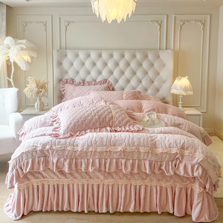 【真珍】蝶舞花语 冬季牛奶绒韩版公主风双面绒加厚床盖四件套10斤+