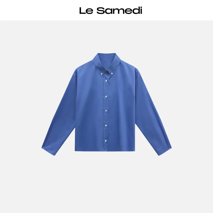 Le Samedi【希腊海岸】 非正式学院M1u风型感翻领简约时尚宽松衬衫