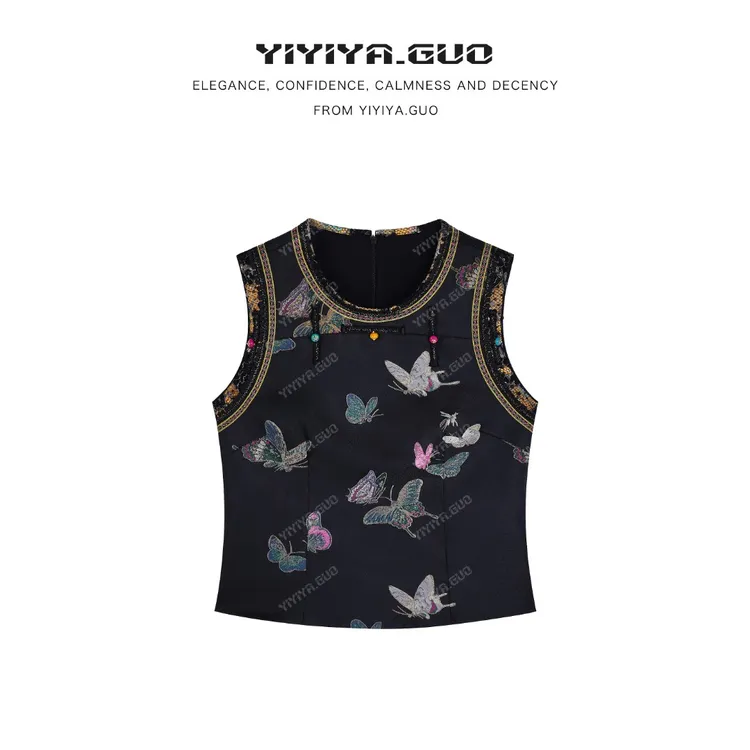 yiyiya.Guo艺艺吖【宝相·彩蝶】盘扣显瘦奢雅提花上衣080057SS52