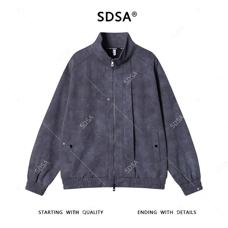 SDSA男士秋冬新款痞帅男装潮牌扎染褶皱拉链立领卫衣百搭时尚上衣