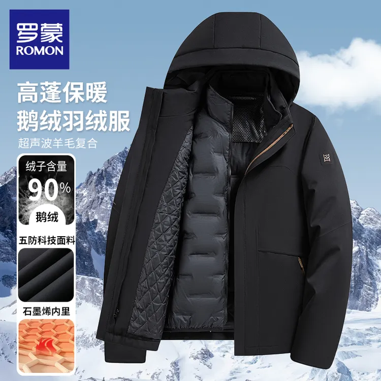 【90鹅绒内胆+绵羊毛外壳】罗蒙可脱卸羽绒服保暖舒适冬季抗寒上衣