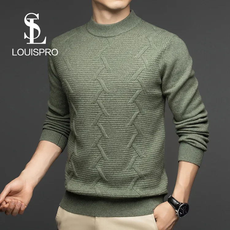 Louispro圆领男长袖秋冬季新款中年休闲保暖毛线衣打底衫针织衫