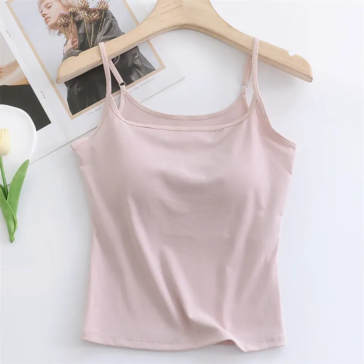 胸垫一体无钢圈免穿文胸凉感吊带背心女夏季外穿大码内搭美背上衣