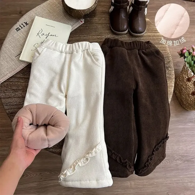 女宝宝冬季加绒加厚喇叭裤女童秋冬款保暖裤子儿童休闲裤童装0011
