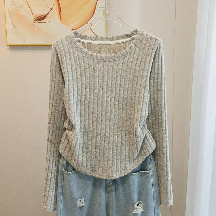 打底衫上衣女2025秋冬新款纯色捏褶设计感简约休闲显瘦百搭上衣女