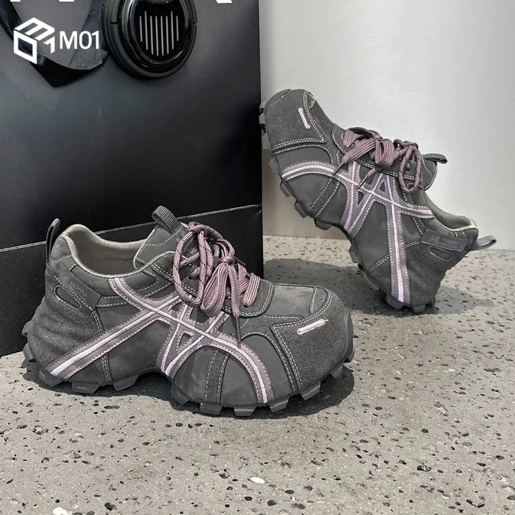 M01双鞋带老爹鞋女2025新款秋冬加绒棉鞋厚底增高休闲运动德训鞋