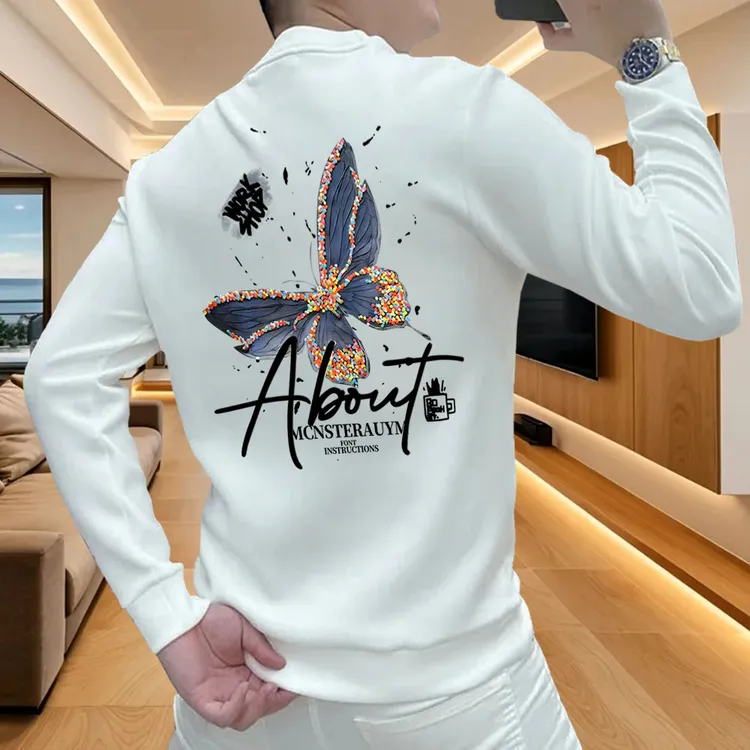 加绒纯色男装打底衫圆领网红印花秋冬长袖耐磨男卫衣男士长袖时尚