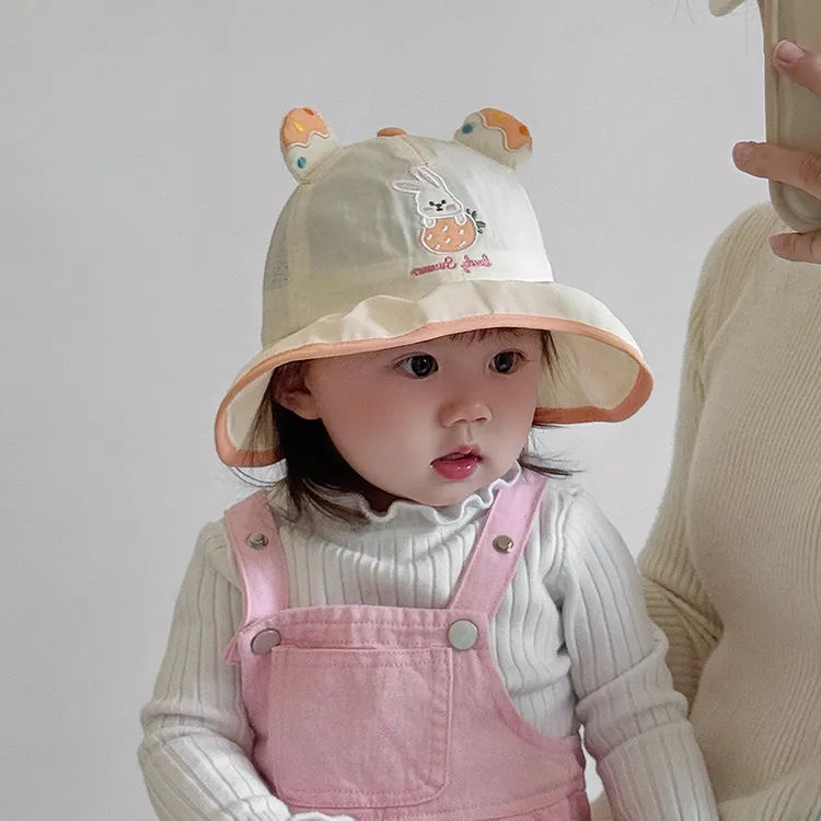 宝宝遮阳帽子春夏薄款可爱小兔渔夫帽速干大檐防晒帽男女童太阳帽