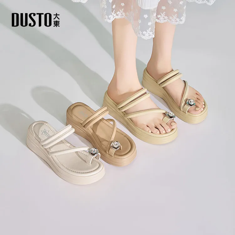 大东女鞋2025年夏季厚底简约外穿沙滩拖鞋增高水钻百搭舒适鞋1242