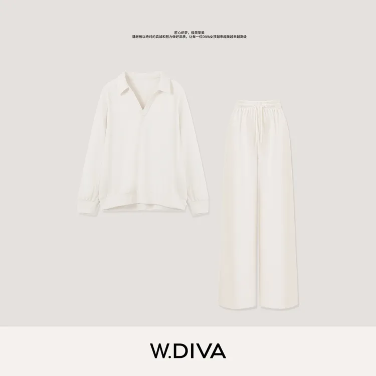 W.Diva【执念】羊毛松弛都市轻运动V领卫衣POLO休闲套装53D103086