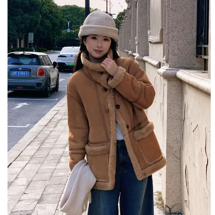 JIAY 复古绒面羊皮毛一体芭莎中长款保暖冬季海宁真皮草外套女