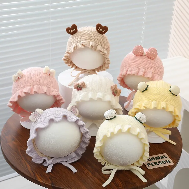 新生婴儿帽子秋冬可爱公主针织帽女宝宝冬季保暖护耳宫廷帽小月龄