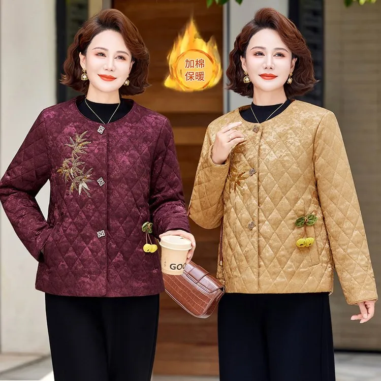 时尚中年妈妈冬装小棉衣外套中老年女装冬季加棉保暖棉服棉袄新款