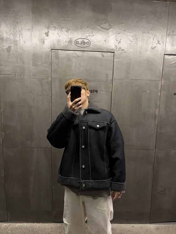 羊羔绒拼接空气棉冬季夹克加绒外套