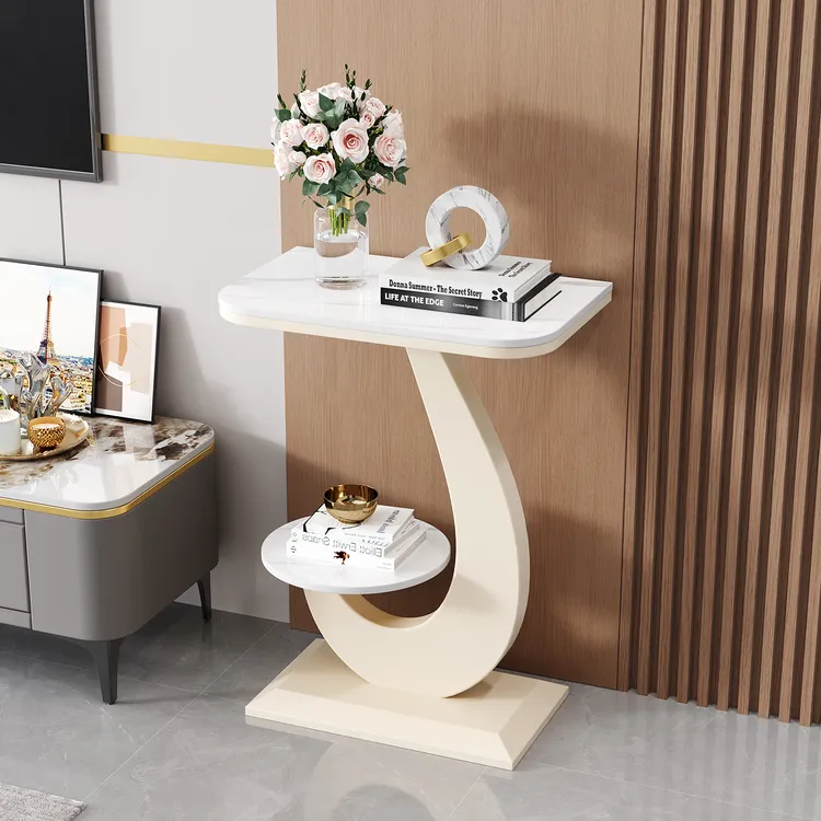 北欧岩板双层花架置物架轻奢客厅沙发装饰架落地式承重小米鱼缸架