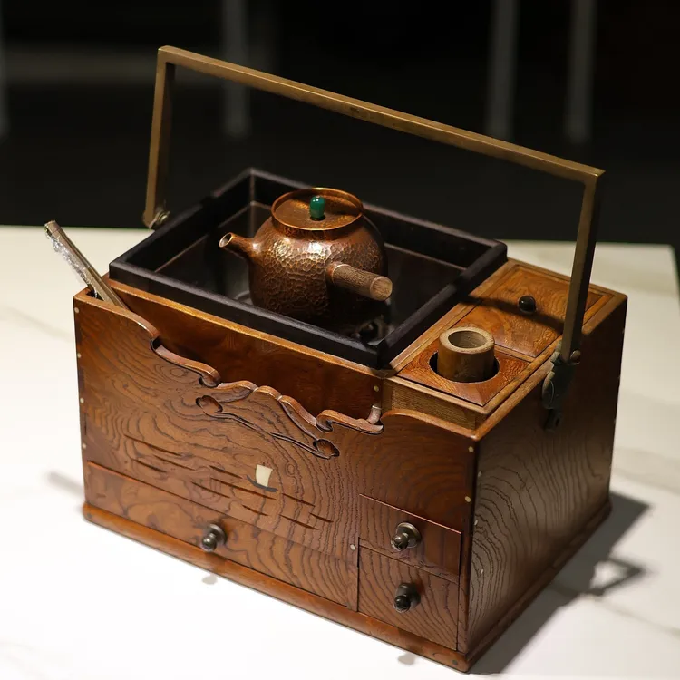 私家旧藏实木掌柜大手炉大年份木作炉烧碳煮茶实木大纹理面板山水