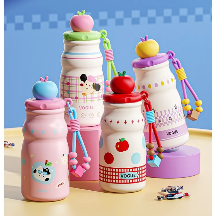 可爱奶杯高颜值苹果保温杯316不锈钢女生水杯口袋杯学生便携吸管