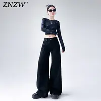 ZNZW黑色阔腿牛仔裤女2025新款夏季美式宽松高腰垂感慵懒直筒裤女