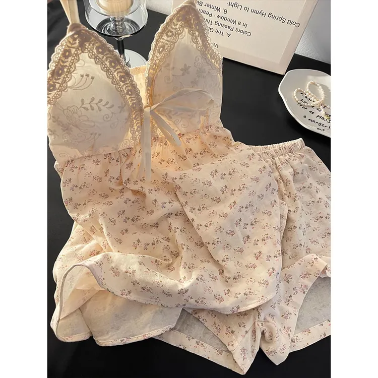 【甜美碎花】复古少女带胸垫吊带睡衣女夏季新款纯欲短裤家居服套装