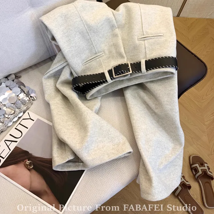 老钱风加厚毛呢阔腿裤女2025秋冬韩系配腰带显瘦西装裤垂感直筒裤