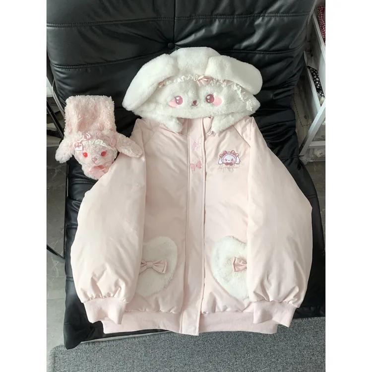 Blurredbear原创日系软妹可爱兔子刺绣加厚冬季连帽棉服女棉服