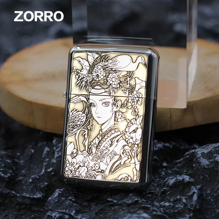 ZORRO佐罗三代超薄白镍花旦790铜机防风煤油打火机送男友礼物古典