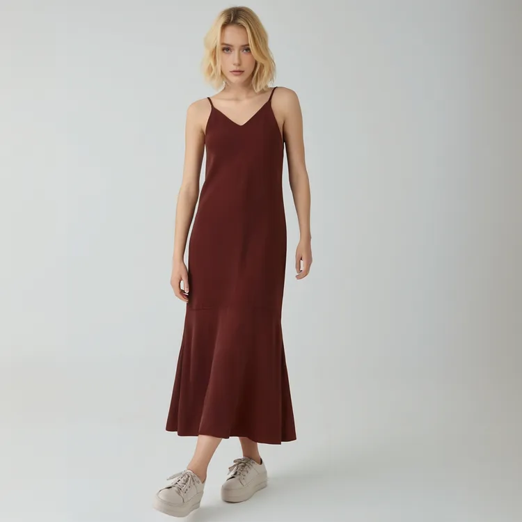 5373舒适清凉纯色吊带连衣裙
