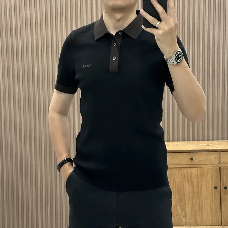 秋季男短袖针织免烫高品质Polo衫上衣时尚轻奢商务针织衫7307