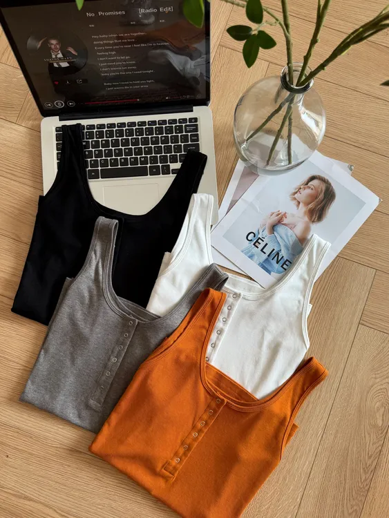 【瘦瘦】橘子汽水-大码夏季纯色宽肩带柔软显瘦百搭吊带背心F0012