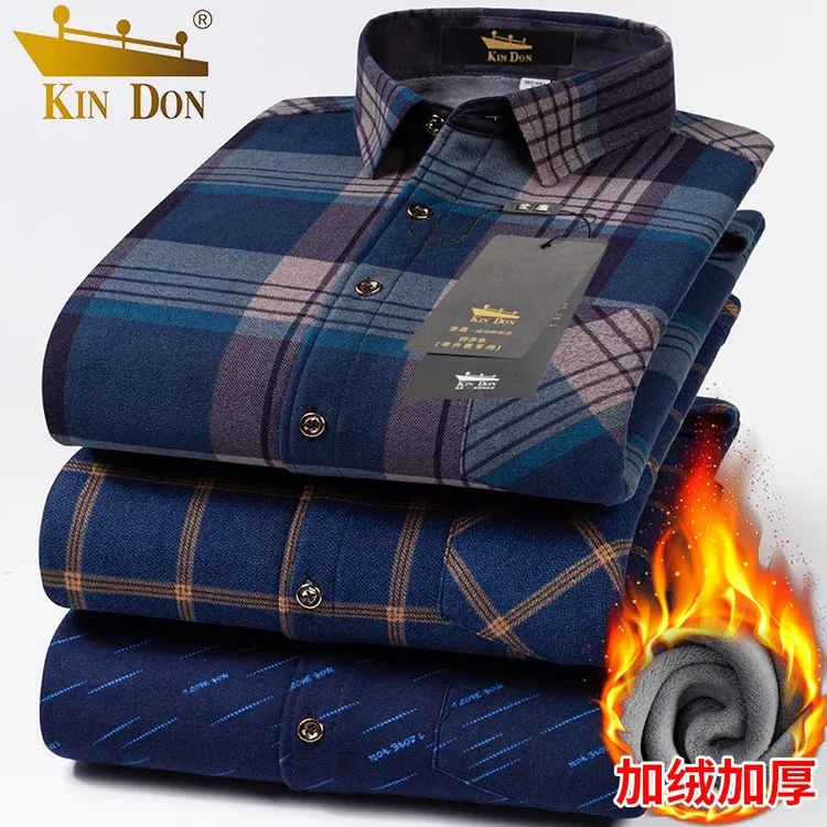可穿220斤金盾秋冬新款格子保暖衬衫男士加绒加厚长袖衬衣外套