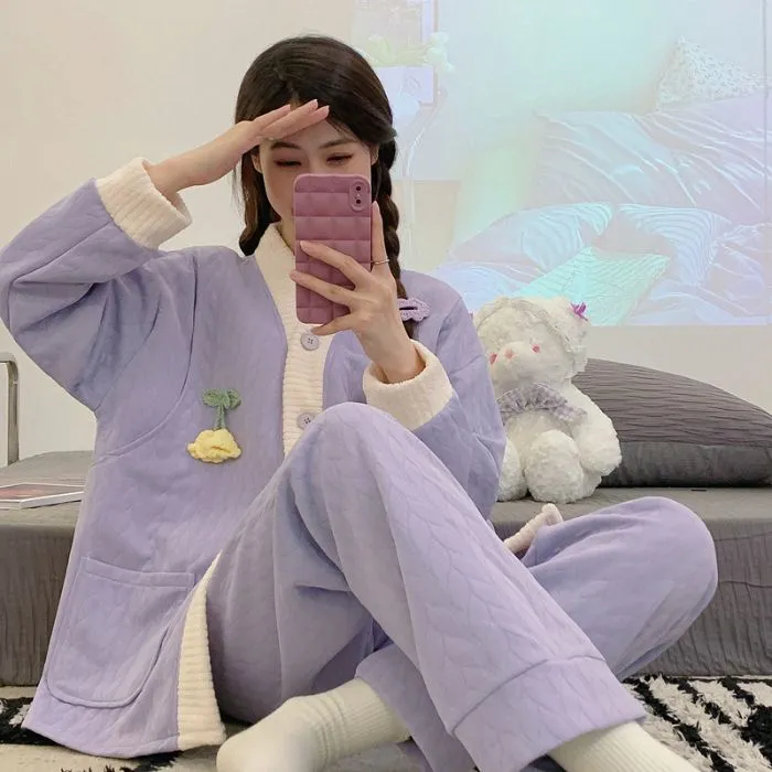 孕妇哺乳月子服春秋冬款加厚保暖空气棉家居服喂奶三层