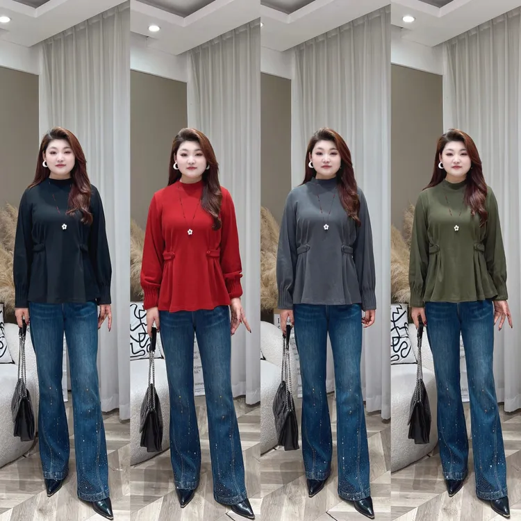 【上新上衣】冬款上衣PDM22666新款气质百搭收腰捏褶大码女装上衣