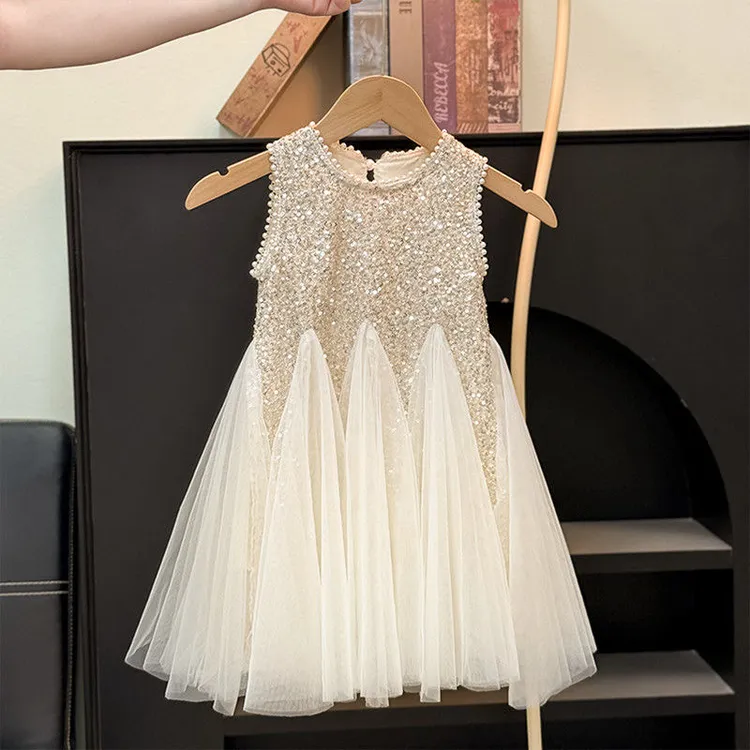 女童夏季连衣裙2025新款儿童无袖挂脖亮片公主裙女宝宝CSC2238