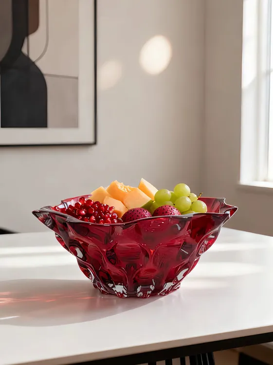 红色水晶玻璃水果盘家用客厅茶几北欧现代创意高颜值结婚乔迁果盘